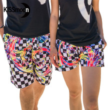 KISSyuer 2 pieces Couple sets Quick-drying Chequered flag Swimwear board shorts women Couples women men board shorts KBS1219