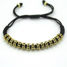 Anil Arjandas Men Macrame Bracelets,24K Gold Plated Micro Pave Black CZ Stoppers Beads Briading Macrame Bracelet For Men Women