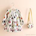 New Arrival Cute Kids Girls Bunny Print Fall Spring Dress with Mini Purse Ruffles Fashion Children