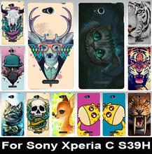 Colorful animal painted mobile phone case transparent side case hard Back cover hood Skin Shell For Sony Xperia C CN3 S39h C2305