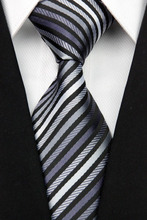 NT0033 Gray White Stripe Smooth Jacquard Woven Classic Type Silk Polyester Man s Business Wedding Luxury