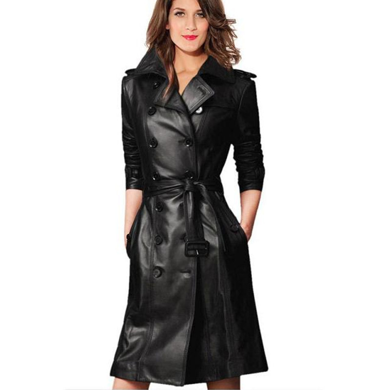 Online Get Cheap Black Leather Trench Coat Women with Zipper ...
