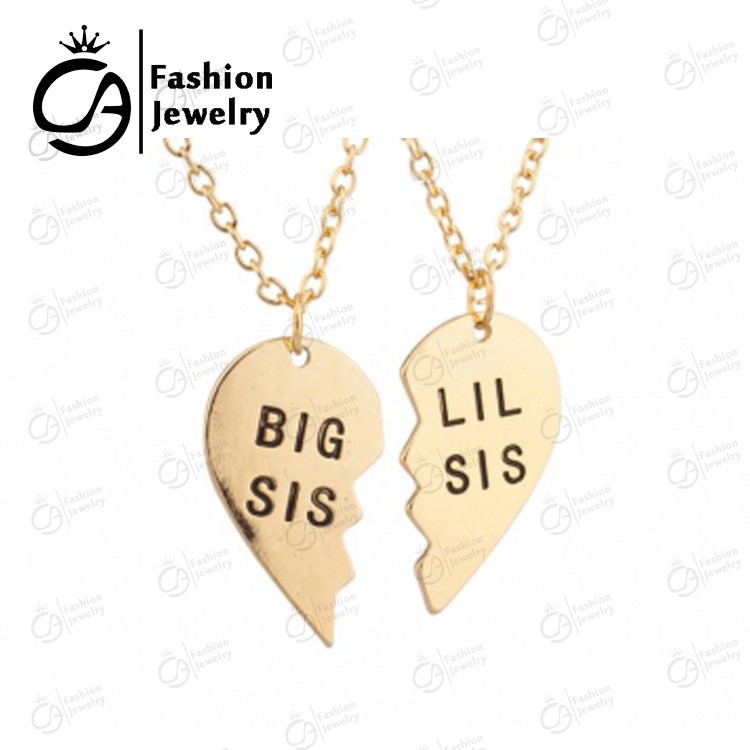 LN1027 Big Sis Lil Sis Little Sister BFF Best Friends Forever Necklace Set (2 PC)