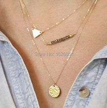 3 Layers Gold Triangle Sequins Crystal Necklace Women Jewelry Layered Necklace Woman Gold Necklace correntes de