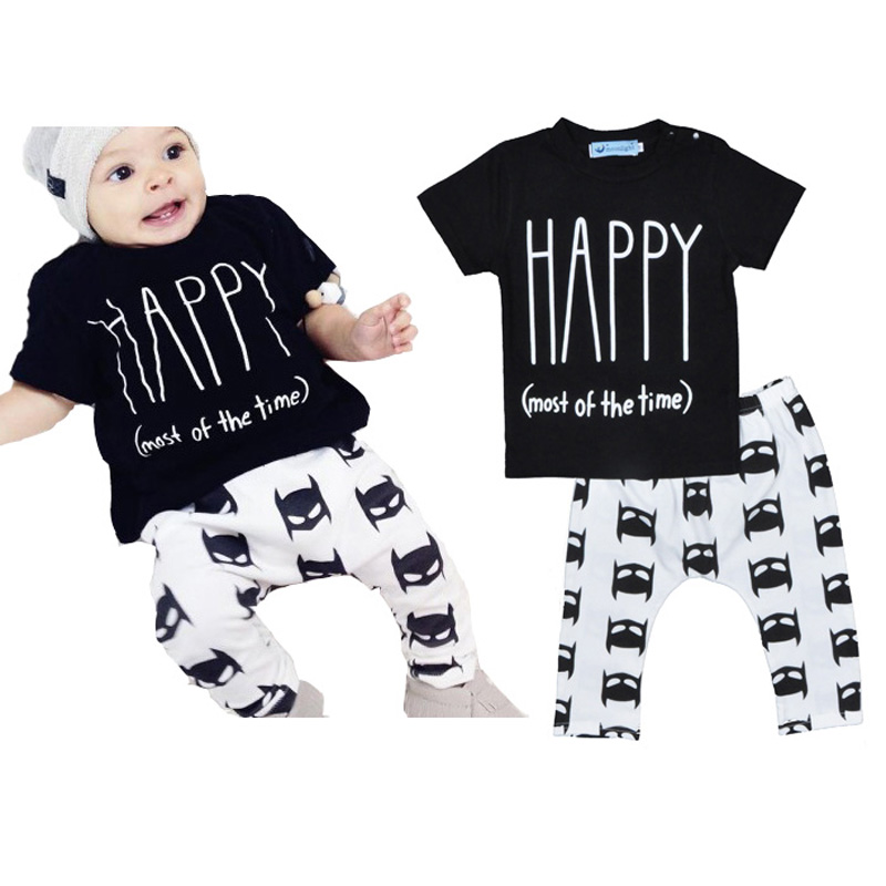 Wholesale Baby boy clothing set Bobo Choses baby girl clothes Happy(most of the time) T-shirt + pant Batman print vetement fille