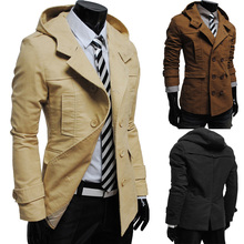 2015 new winter men s casual luxury fashion double breasted hooded jacket free shipping A06 5606