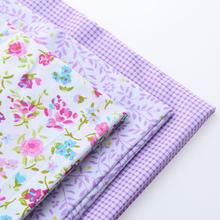 Cotton Fabric For Sewing Handmade Material Hometextile DIY Cloth For Sheet Bag Dress Shirt 3 Design Leaves Plaid Purple 20x25cm