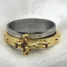 Rolling Cross Stainless Steel Rings Men New Design Jesus in Cross Gold Silver Plated Ring anillos