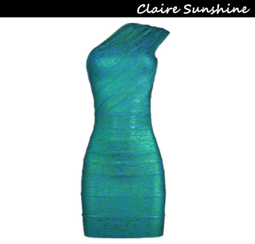 2014 Summer bronzing shoulder bandage dress with high quality European Green Slim sexy bandage dress H101