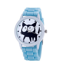 Newly Design Black Cat Watch Silicone Jelly Wrist Watches For Women Girl Aug11
