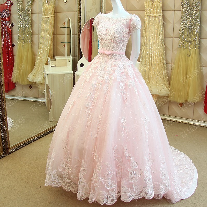 Buy Pink Lace Wedding Dress Ball Gown Princess Bridal 