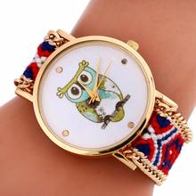 Newly Design Women Owl Pattern Knitting Dial Quartz Bracelet Watch 160105