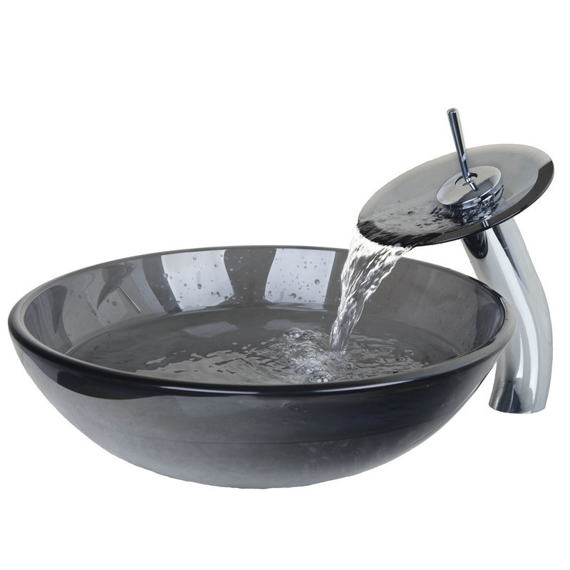 Black Round Tempered Glass Bathroom Sink Set Transparent Tempered ...