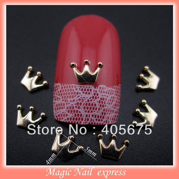MNS40  gold metal crown nail art studs floating locket charms DIY nail jewelry 3d accessories wholesale 100pcs