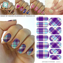 Modern Purple White Tartan Water Transfer Design Nails Stickers Manicure Styling Tools Water Film Paper Decals