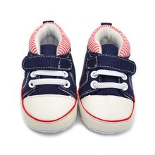 0-18M Baby Boys Soft Sole Shoes Anti-Slip First Walker Baby Canvas Striped Sneaker 4558