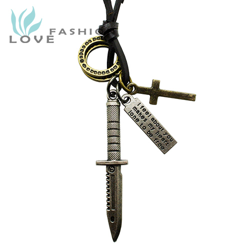 Wholesale 2015 new fashion fine jewelry men s genuine leather copper alloy Army Knife pendants necklaces