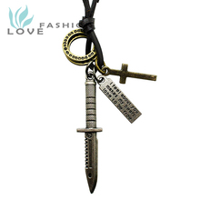Wholesale 2015 new fashion fine jewelry men’s genuine leather copper alloy Army Knife pendants necklaces male accessories MN016