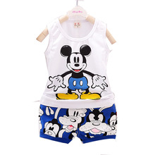 2016 NEW summer Children Girls boy clothes Set Suit Cartoon Micky Minnie Mouse T-shirt sleeveless hoodies +pants 2 pcs sets