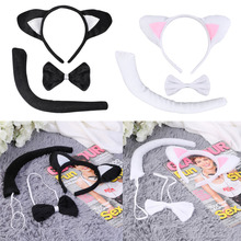 Brand New Cute Animal Tail Ear Headband Bow Tie 3Pc Tail Party Little Cat Fancy Dress Costume For Christmas Halloween Carnivals