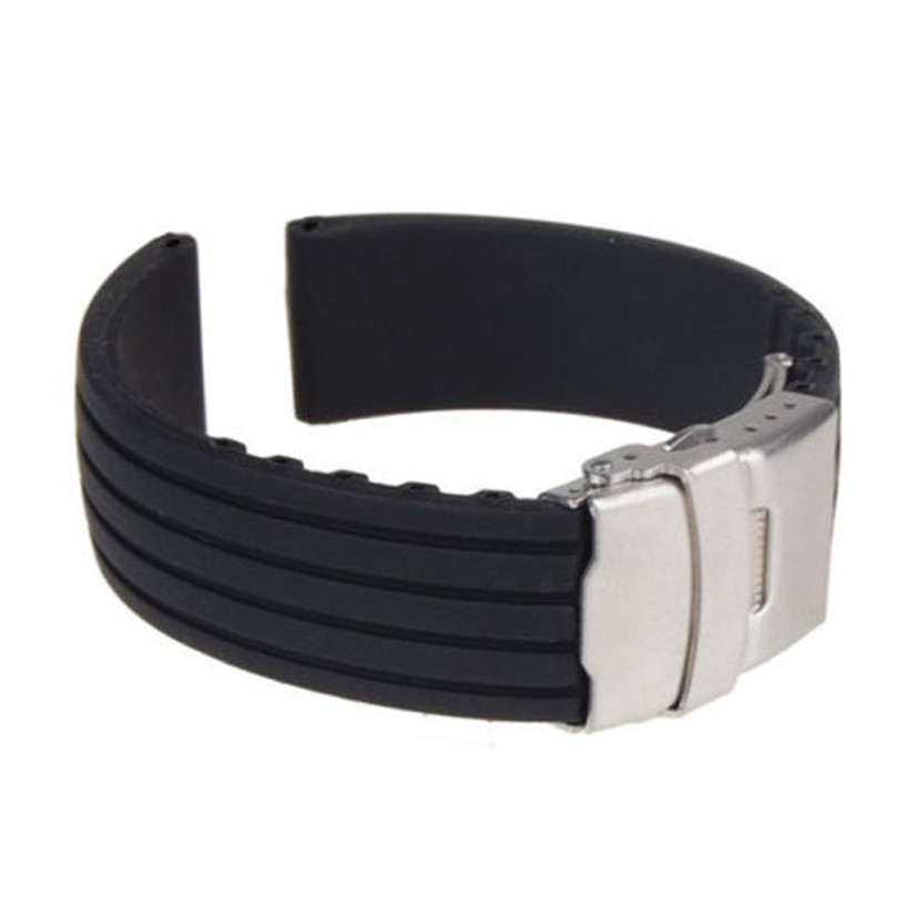 2015 New Hot Black Silicone Rubber Watch Band Strap Straight End Bracelet 18mm 20mm 22mm 24mm