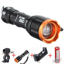 Waterproof Super Bright 2000Lm CREE XML T6 white LED Zoomable Flashlight Torch+Batery+Charger+360 Cycling Flashlight Holder