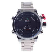 Weide WH-2039 hombres cuarzo y llevó electrónica Dual Time reloj de pared reloj – plata ( 1 x CR2016 )