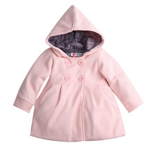 2015 New Baby Toddler Girls Fall Winter Horn Button Hooded Pea Coat Outerwear Jacket free Shipping