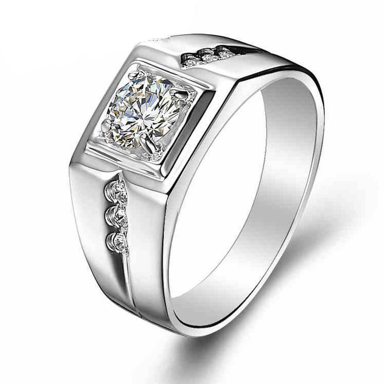 925 real Sterling Silver rings for men wedding CZ Diamond 100% genuine ...