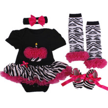 0-12 Months Baby clothing sets Christmas girl Dresses Zebra Cake Black Romper Tutu Dress+Shoe+Colorful socks+Headband 4pcs/sets
