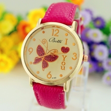 Relojes Mujer patrón de mariposa Relojes del cuarzo del cuero reloj deportivo Casual vestido de pulsera relogios feminino