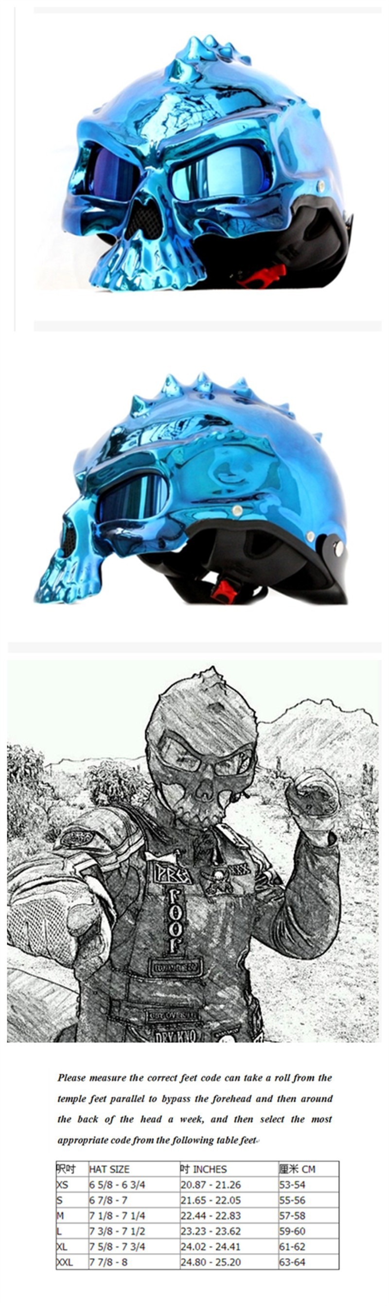 HT03BLB Standard Skull Helmet Harley Motorcycle Half Helmet Plating Blue