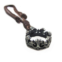 Luxury vintage style jewelry punk 100% genuine leather necklace wholesale retro crown necklaces pendant for women men free NX-59