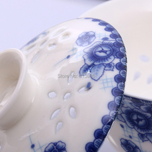 10 10 7cm 200ml Hollow Ceramic Gaiwan Tureen Blue and White Tea Set Bone China Kung