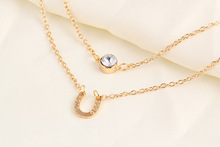 Simple Golden Coin Sequins Crystal Bead Double Chain Necklace Charms Pendants Necklaces Women Jewelry