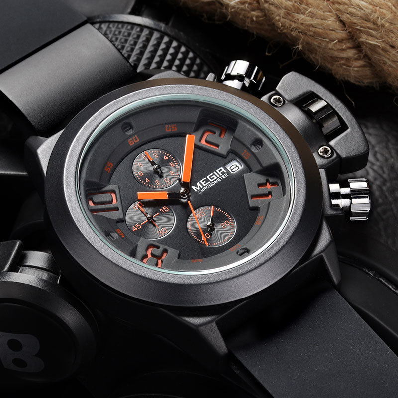 Megir Brand Men s Popular Watches Date Chronograph Sport Watch Men Guaranteed Military Watch Silicone Wristwatch