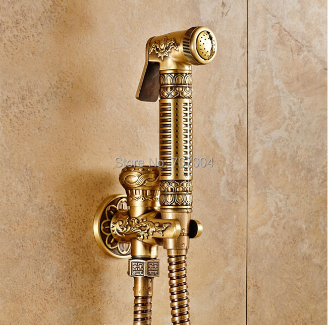 Top-grade Wall Mounted Brass Toilet Sprayer Tap Antique Single Hole Bathroom Mop Cleaning Faucet Bidet Faucet