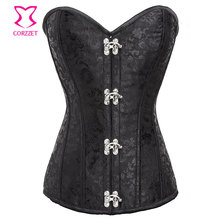Black Floral Jacquard Ring Buckled Overbust Corsets & Bustiers Sexy Strapless Waist Training Corset Steampunk Clothing