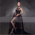 Transperant Black Maternity Long lace Dresses Pregnant Photography Props Fancy Pregnancy Summer Style Beach Dress Fancy