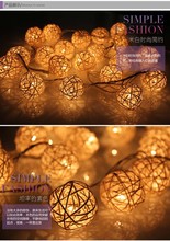 1m 10pcs White Wedding Sepak Takraw Rattan Balls Fairy the battery Lights Chandelier Nightlight Garland Party New Year Christmas
