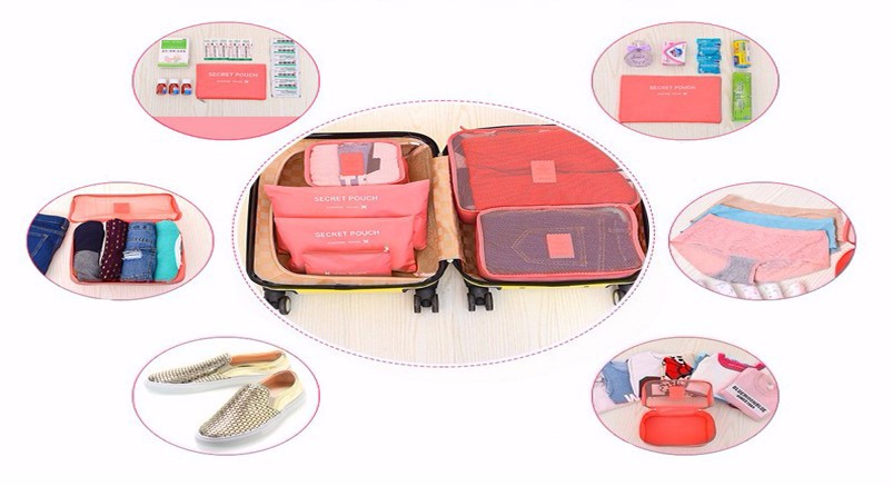6PCS Set Sac de Rangement de Voyage Bagage Valise Pochette pour Soutien-Gorge Cosm/étiques sous-v/êtements V/êtements Divider Conteneur Rangement Organisateur Bleu Marine