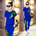 2016 summer women s casual suits female peacock trousers with sequins women s tracksuits Retro clothes