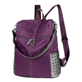 Treny Fashion Nylon Backpack Rivet studded Side Pockets Zipper Large Bag Women Three purpose Bag Designer