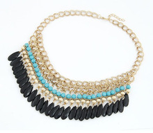 Wholesale 2015 Bohemian Tassels Drop Vintage Gold Choker Chain Neon Bib Statement Necklaces Pendants Fashion Jewelry