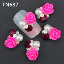 10Pcs New 2015 Gliter Rose with Rhinestones 3D Metal Alloy Nail Art Decoration Charms Studs Nails