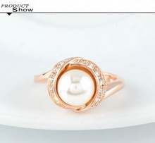 LZESHINE Pearl Ring Wedding Jewelry Rose Gold Plate SWA Elements Austrian Crystal Women Ring 2015 anel