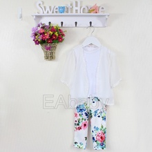 2015 Summer style New Fashion Icon Girls outfits Chiffon coat Vest Floral Pants clothing sets all