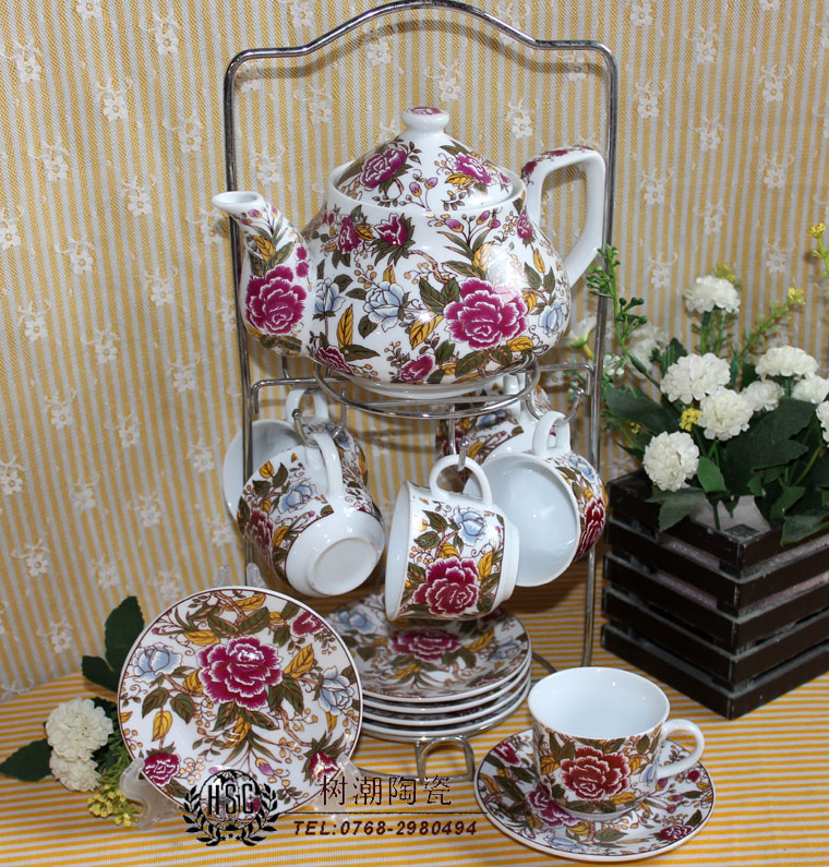 flower tea set cup and saucer pot hoaxed lid 1 set home crafts