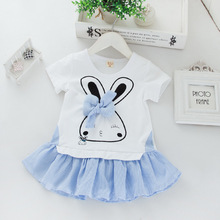 new 2016 summer cartoon print girls dress baby faux 2pcs baby girls dresses rabbit pattern baby party dress for infants clothing