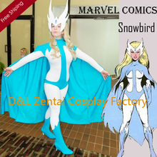 Free Shipping DHL Adult Marvel Comics Alpha Flight Snowbird Superhero Costume Halloween Cosplay Blue & White Zentai Suit SH1823
